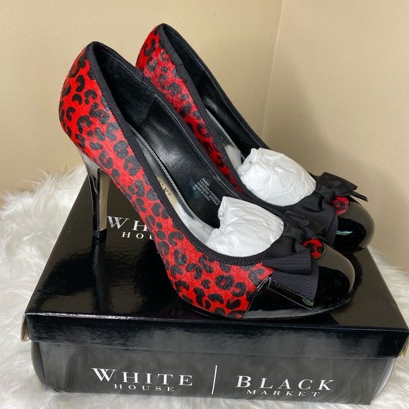 White House Black Market Shoes - White House Black Market Red Leopard Hair Pump